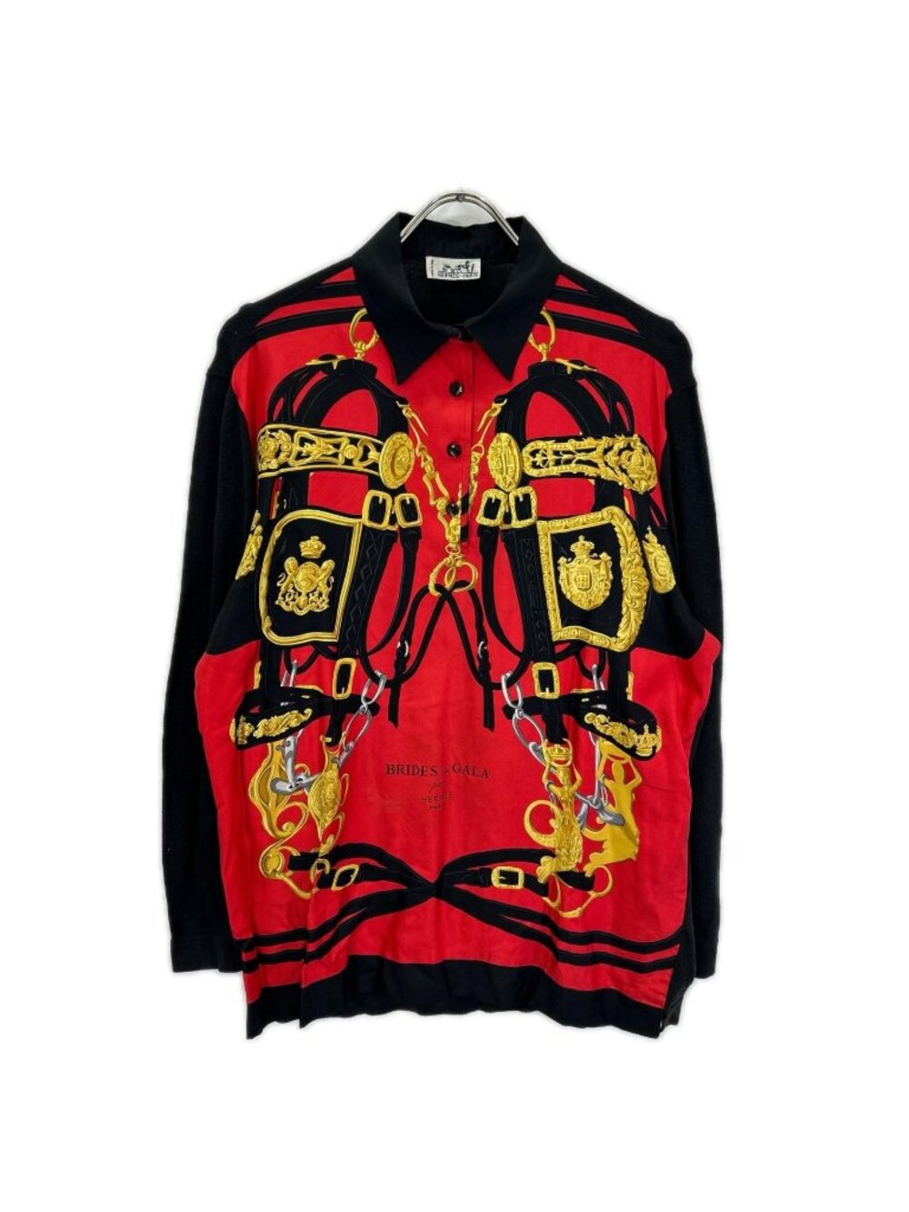 Hermes Red Black Silk Cashmere Paneled Shirt